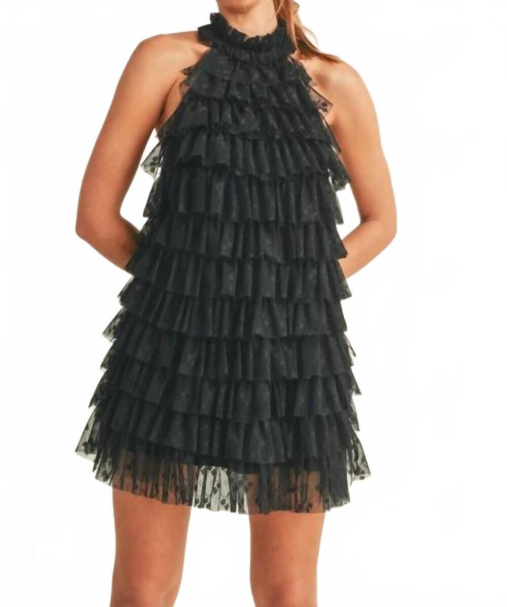 NEW MABLE floral print lace ruffle tiered frill mini dress in black